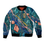 Hathor Golden Sacred Heart Egyptian Bomber Jacket with Gemstone Pattern in Turquoise Theme