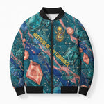 Hathor Golden Sacred Heart Egyptian Bomber Puffer Jacket with Gemstone Pattern in Turquoise Theme