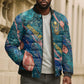 Hathor Golden Sacred Heart Egyptian Bomber Puffer Jacket with Gemstone Pattern in Turquoise Theme