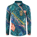 Hathor Golden Sacred Heart Egyptian Button Sweatshirt with Gemstone Pattern in Turquoise Theme