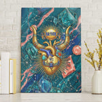 Hathor Golden Sacred Heart Egyptian Canvas Wall Art with Gemstone Pattern in Turquoise Theme