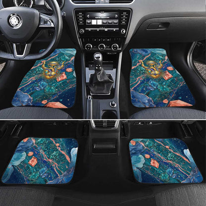Hathor Golden Sacred Heart Egyptian Car Mats with Gemstone Pattern in Turquoise Theme