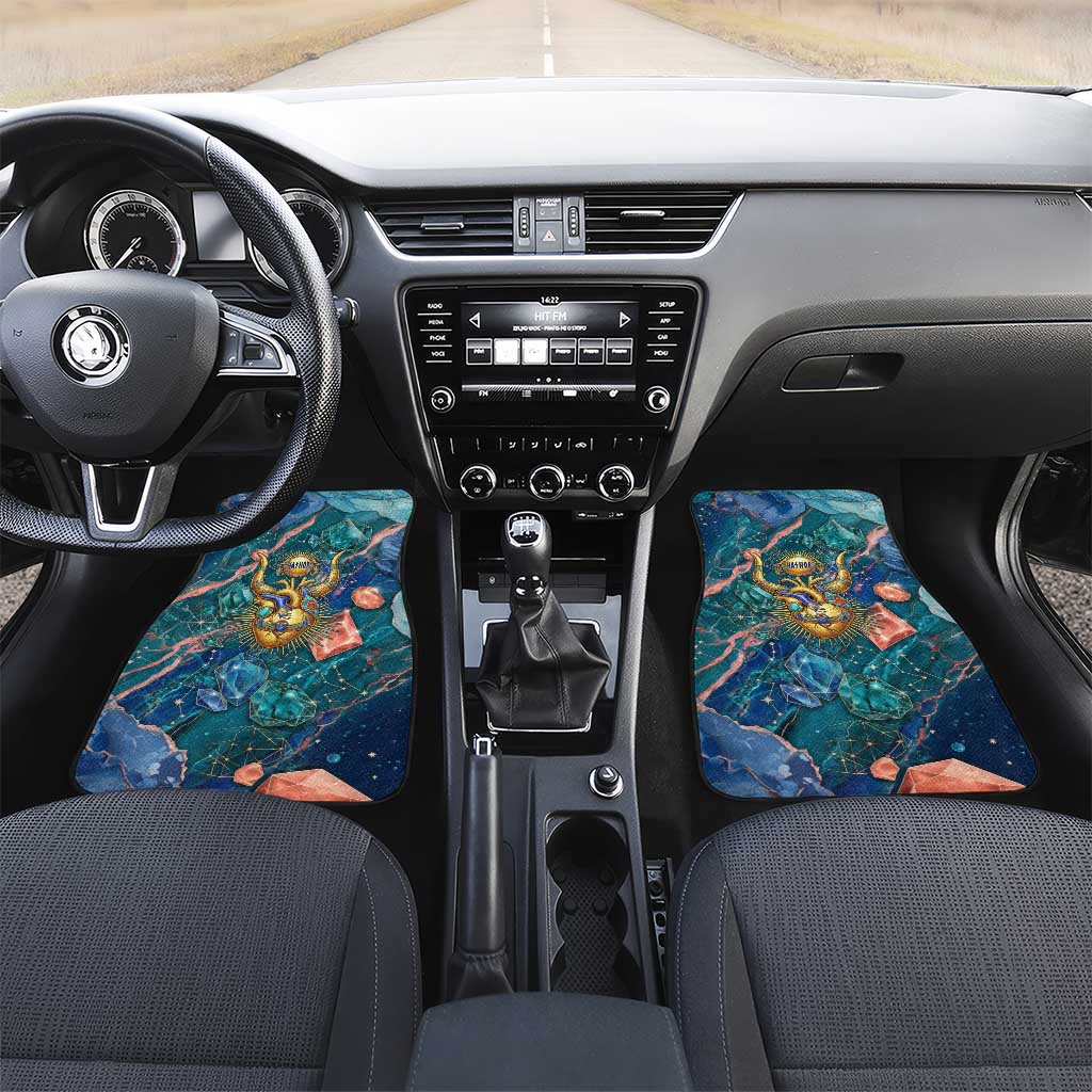 Hathor Golden Sacred Heart Egyptian Car Mats with Gemstone Pattern in Turquoise Theme