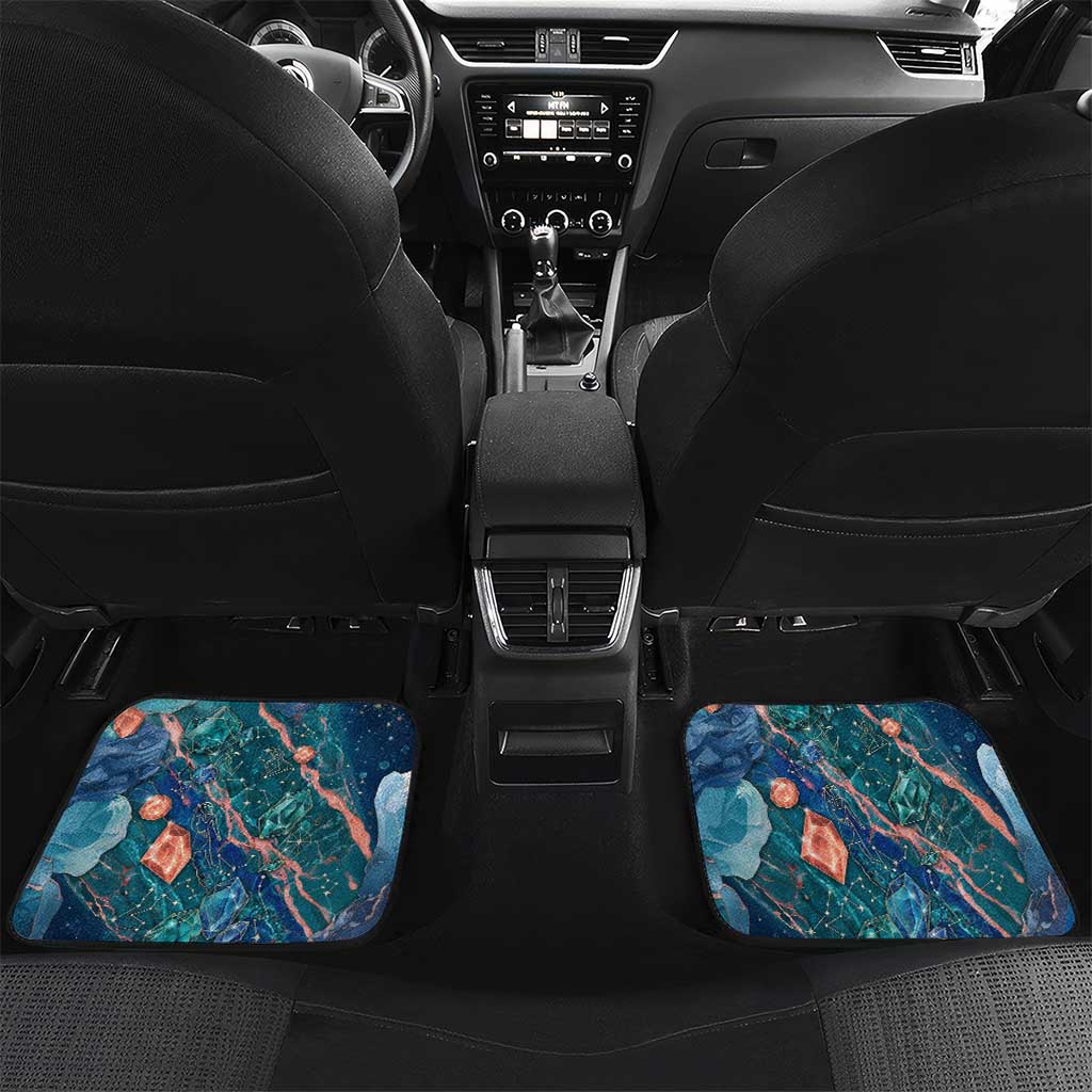 Hathor Golden Sacred Heart Egyptian Car Mats with Gemstone Pattern in Turquoise Theme