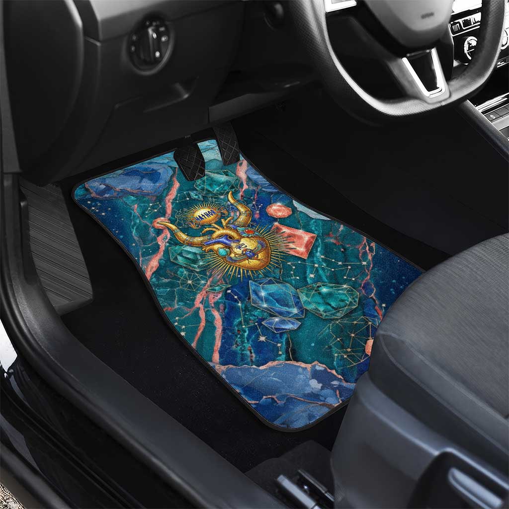 Hathor Golden Sacred Heart Egyptian Car Mats with Gemstone Pattern in Turquoise Theme