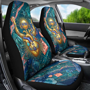 Hathor Golden Sacred Heart Egyptian Car Seat Cover with Gemstone Pattern in Turquoise Theme