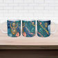 Hathor Golden Sacred Heart Egyptian Ceramic Mug with Gemstone Pattern in Turquoise Theme