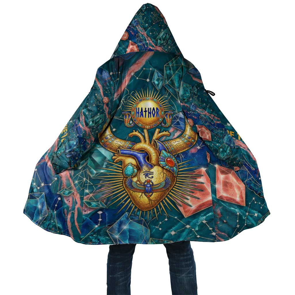 Hathor Golden Sacred Heart Egyptian Cloak with Gemstone Pattern in Turquoise Theme