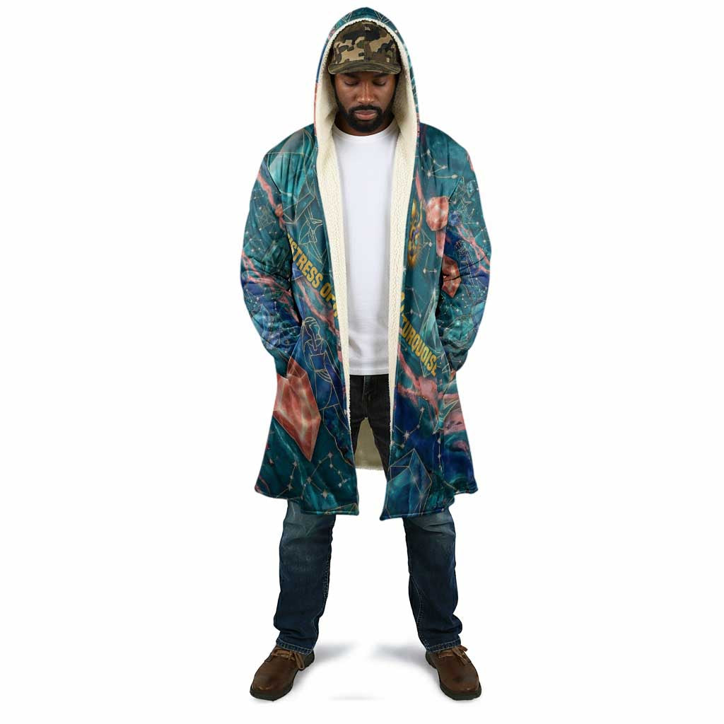 Hathor Golden Sacred Heart Egyptian Cloak with Gemstone Pattern in Turquoise Theme