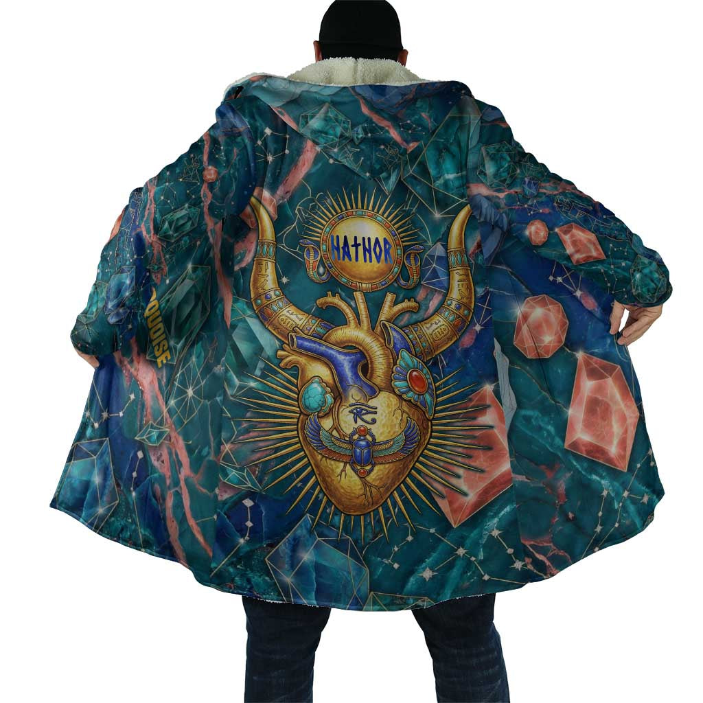 Hathor Golden Sacred Heart Egyptian Cloak with Gemstone Pattern in Turquoise Theme