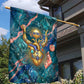Hathor Golden Sacred Heart Egyptian Garden Flag with Gemstone Pattern in Turquoise Theme