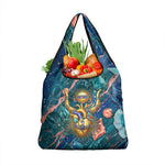 Hathor Golden Sacred Heart Egyptian Grocery Bag with Gemstone Pattern in Turquoise Theme