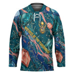 Hathor Golden Sacred Heart Egyptian Hockey Jersey with Gemstone Pattern in Turquoise Theme