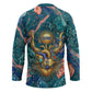 Hathor Golden Sacred Heart Egyptian Hockey Jersey with Gemstone Pattern in Turquoise Theme