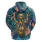 Hathor Golden Sacred Heart Egyptian Hoodie with Gemstone Pattern in Turquoise Theme
