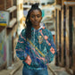 Hathor Golden Sacred Heart Egyptian Hoodie with Gemstone Pattern in Turquoise Theme