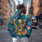 Hathor Golden Sacred Heart Egyptian Hoodie with Gemstone Pattern in Turquoise Theme