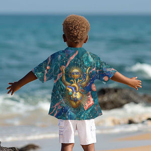 Hathor Golden Sacred Heart Egyptian Kid Hawaiian Shirt with Gemstone Pattern in Turquoise Theme