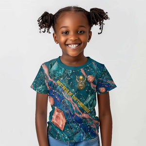 Hathor Golden Sacred Heart Egyptian Kid T shirt with Gemstone Pattern in Turquoise Theme