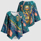 Hathor Golden Sacred Heart Egyptian Kimono Sleeve Blouse with Gemstone Pattern in Turquoise Theme