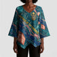 Hathor Golden Sacred Heart Egyptian Kimono Sleeve Blouse with Gemstone Pattern in Turquoise Theme