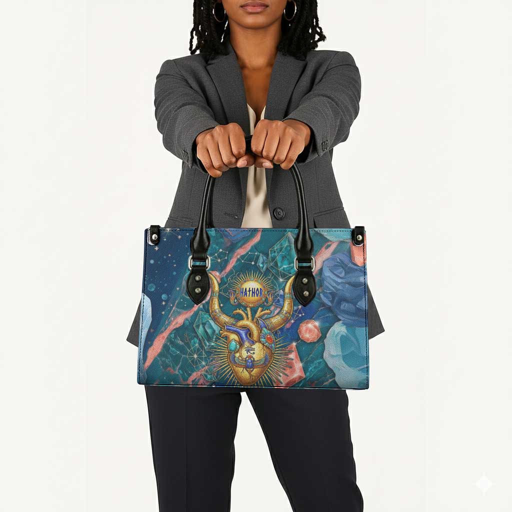 Hathor Golden Sacred Heart Egyptian Leather Bag with Gemstone Pattern in Turquoise Theme