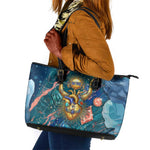 Hathor Golden Sacred Heart Egyptian Leather Tote Bag with Gemstone Pattern in Turquoise Theme