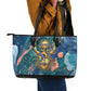 Hathor Golden Sacred Heart Egyptian Leather Tote Bag with Gemstone Pattern in Turquoise Theme