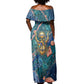 Hathor Golden Sacred Heart Egyptian Off Shoulder Maxi Dress with Gemstone Pattern in Turquoise Theme