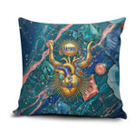 Hathor Golden Sacred Heart Egyptian Pillow Cover with Gemstone Pattern in Turquoise Theme
