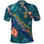 Hathor Golden Sacred Heart Egyptian Polo Shirt with Gemstone Pattern in Turquoise Theme