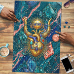 Hathor Golden Sacred Heart Egyptian Puzzle with Gemstone Pattern in Turquoise Theme