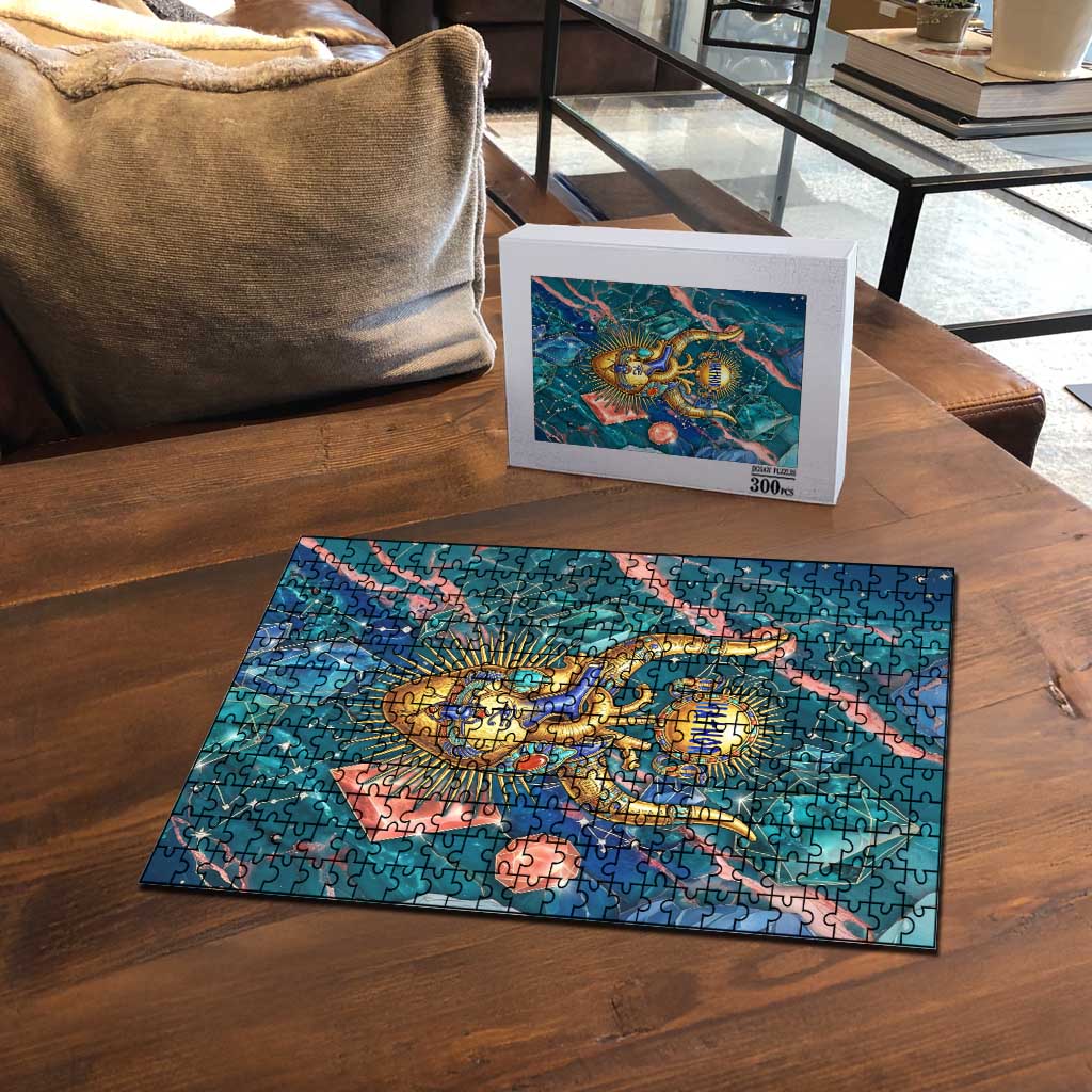 Hathor Golden Sacred Heart Egyptian Puzzle with Gemstone Pattern in Turquoise Theme