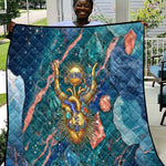 Hathor Golden Sacred Heart Egyptian Quilt with Gemstone Pattern in Turquoise Theme