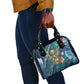 Hathor Golden Sacred Heart Egyptian Shoulder Handbag with Gemstone Pattern in Turquoise Theme