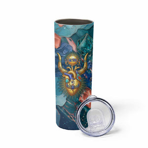Hathor Golden Sacred Heart Egyptian Skinny Tumbler with Gemstone Pattern in Turquoise Theme
