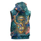 Hathor Golden Sacred Heart Egyptian Sleeveless Hoodie with Gemstone Pattern in Turquoise Theme