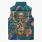 Hathor Golden Sacred Heart Egyptian Sleeveless Puffer Jacket with Gemstone Pattern in Turquoise Theme