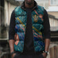 Hathor Golden Sacred Heart Egyptian Sleeveless Puffer Jacket with Gemstone Pattern in Turquoise Theme