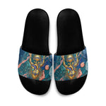 Hathor Golden Sacred Heart Egyptian Slide Sandals with Gemstone Pattern in Turquoise Theme