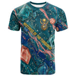 Hathor Golden Sacred Heart Egyptian T shirt with Gemstone Pattern in Turquoise Theme