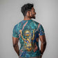 Hathor Golden Sacred Heart Egyptian T shirt with Gemstone Pattern in Turquoise Theme