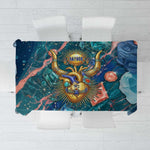 Hathor Golden Sacred Heart Egyptian Tablecloth with Gemstone Pattern in Turquoise Theme