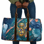 Hathor Golden Sacred Heart Egyptian Travel Bag with Gemstone Pattern in Turquoise Theme