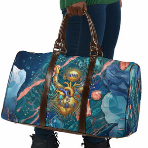 Hathor Golden Sacred Heart Egyptian Travel Bag with Gemstone Pattern in Turquoise Theme