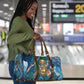 Hathor Golden Sacred Heart Egyptian Travel Bag with Gemstone Pattern in Turquoise Theme