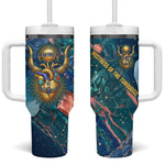 Hathor Golden Sacred Heart Egyptian Tumbler With Handle with Gemstone Pattern in Turquoise Theme