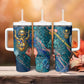 Hathor Golden Sacred Heart Egyptian Tumbler With Handle with Gemstone Pattern in Turquoise Theme