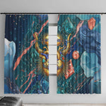Hathor Golden Sacred Heart Egyptian Window Curtain with Gemstone Pattern in Turquoise Theme
