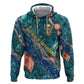 Hathor Golden Sacred Heart Egyptian Zip Hoodie with Gemstone Pattern in Turquoise Theme